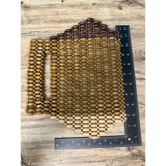 Wooden Beaded Handbag Made In India Lined 9x12 Boho Neutral Colorblock A New Day - Picture 7 of 9